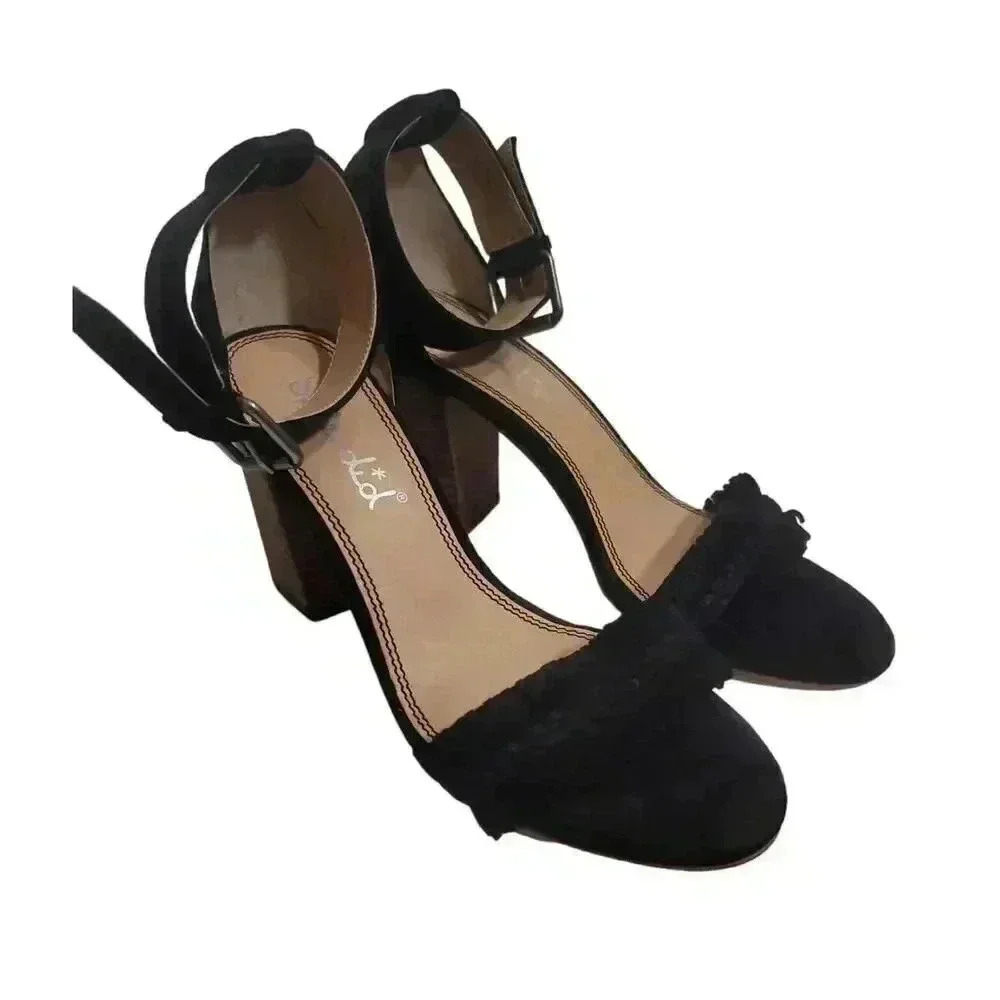 Splendid Black Suede Jakey Heeled Sandals Sz 8